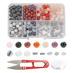 DIY Jewelry Making Kits, 250Pcs Round Gemstone Beads, 35Pcs CCB Plastic & Iron & Brass Spacer Beads, Elastic Crystal Thread, Stainless-Steel Scissors, Mixed Color, Beads: 285pcs/set(DIY-FS0001-40)