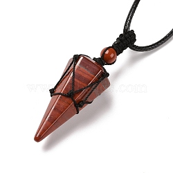 Natural Red Jasper Pendants Necklaces, with Waxed Cord and Nylon Cord, Cone, 31.18 inch~33 inch(79.2~84cm), 1.5~2mm(NJEW-E140-A15)