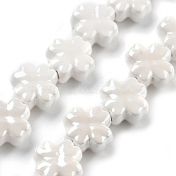 Porcelain Beads, Four Leaf Clover, Seashell Color, 12x12x6mm, Hole: 2mm, about 30pcs/strand, 137.80''(350cm)(PORC-Z001-01F)