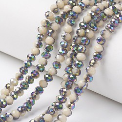 Electroplate Opaque Glass Beads Strands, Half Multi-color Plated, Faceted, Rondelle, Linen, 4x3mm, Hole: 0.4mm, about 113~115pcs/strand, 41~42cm(EGLA-A034-P4mm-Q06)