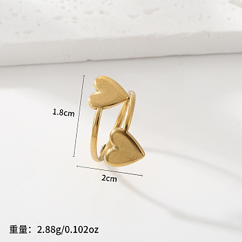 Adjustable 201 Stainless Steel Cuff Open Rings, Heart, Golden, 20mm, Inner Diameter: 18mm