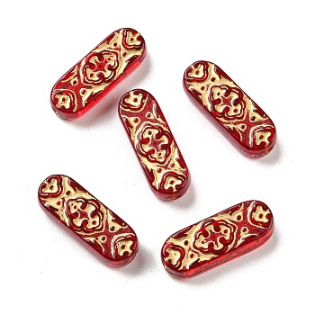 Plating Transparent Acrylic Beads, Golden Metal Enlaced, Oval & Flower, Crimson, 19x7x4.5mm, Hole: 1.6mm, about 1070pcs/500g