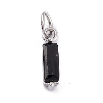 304 Stainless Steel Cubic Zirconia Pendants, Rectangle, Stainless Steel Color, Black, 17x4x4mm, Hole: 5mm