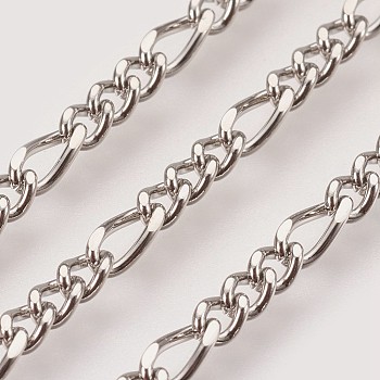 Handmade 304 Stainless Steel Figaro Chains, Unwelded, with Spool, Stainless Steel Color, 4~6x2.8x0.6mm, about 32.8 Feet(10m)/roll