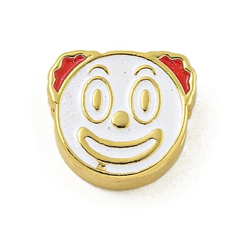 Rack Plating Brass Enamel Beads, Lead Free & Cadmium Free, Real 18K Gold Plated, Joker, 10x11x4mm, Hole: 1.8mm