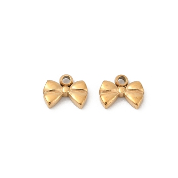 304 Stainless Steel Charms, Ion Plating(IP), Bowknot Charms, Real 14K Gold Plated, 5x6x1.5mm, Hole: 1mm