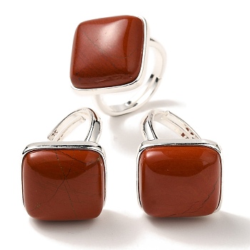 Natural Red Jasper Adjustable Rings, with Brass Base Findings, Lead Free & Cadmium Free, Rhombus, Rhombus: 24x25mm, US Size 9 3/4(19.5mm)