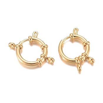 304 Stainless Steel Spring Ring Clasps, Ring, Real 24K Gold Plated, 16x2.5mm, Hole: 2.5mm