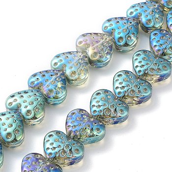 Electroplate Transparent Glass Beads Strands, Heart, Dark Sea Green, 15x13mm, Hole: 1.2mm, about 50pcs/strand, 25.59''(65cm)