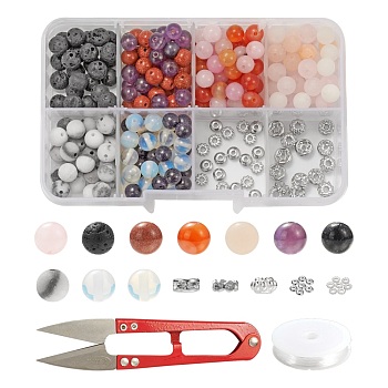 DIY Jewelry Making Kits, 250Pcs Round Gemstone Beads, 35Pcs CCB Plastic & Iron & Brass Spacer Beads, Elastic Crystal Thread, Stainless-Steel Scissors, Mixed Color, Beads: 285pcs/set