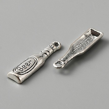 Tibetan Style Alloy Charm, Wine Bottle, Antique Silver, 23.5x6x3mm, Hole: 1.6mm