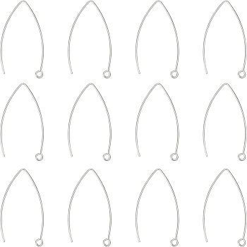 304 Stainless Steel Marquise Ear Wire, Stainless Steel Color, 41x22x1mm, 18 Gauge, Hole: 2mm, 100pcs/box