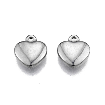304 Stainless Steel Charms, Heart, Stainless Steel Color, 14x12x3.5mm, Hole: 1.6mm