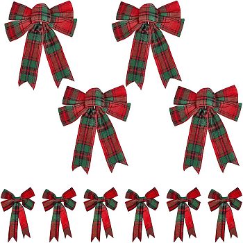 10Pcs 2 Style Christmas Theme Tartan Pattern Polyester Bowknot, with Twist Tie, Display Decorations, Dark Red, 150~300x170~260x17~21mm