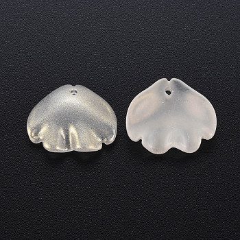 Transparent Baking Painted Frosted Glass Pendants, with Single Face Glitter Gold Powder, Shell, Wheat, 15x18x4mm, Hole: 1.2mm