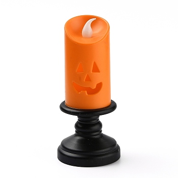 Halloween Resin LED Skull Light, Candle Tea Lights, for Halloween Party, Built-in Battery, Orange, 123x39x39mm