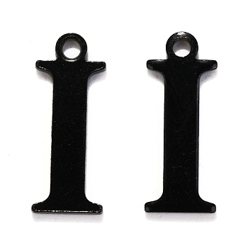304 Stainless Steel Alphabet Charms, Electrophoresis Black, Letter.I, 12.5x4.5x1mm, Hole: 1mm