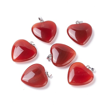 Natural Carnelian Pendants, with Platinum Tone Brass Findings, Heart, 27~28x24.5~26x6~8.5mm, Hole: 2.4x5.6mm