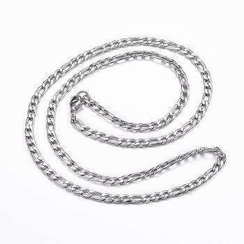 304 Stainless Steel Figaro Chain Necklaces, with Lobster Claw Clasps, Stainless Steel Color, 23.23 inch(59cm), 4x1mm