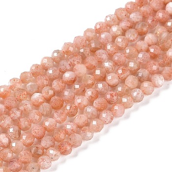 Natural Sunstone Beads Strands, Faceted, Round, 4mm, Hole: 0.7mm, about 102~103pcs/strand, 15.55''(39.5cm)