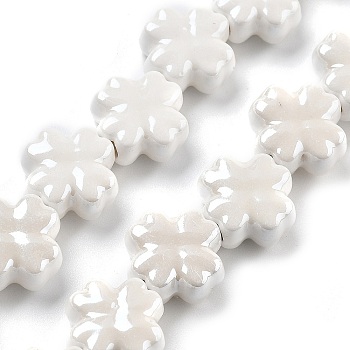 Porcelain Beads, Four Leaf Clover, Seashell Color, 12x12x6mm, Hole: 2mm, about 30pcs/strand, 137.80''(350cm)