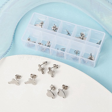 20Pcs 10 Style 201 Stainless Steel Stud Earring Findings(STAS-YW0001-70P)-5