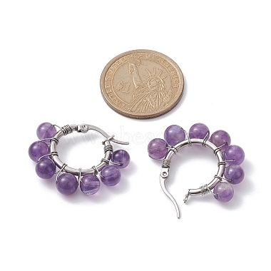 Boucles d'oreilles créoles à perles rondes(EJEW-JE05412)-3