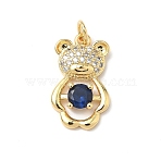 Brass Micro Pave Cubic Zirconia Pendants, Bear, Cadmium Free & Lead Free, Long-Lasting Plated, with Jump Ring, Dark Blue, 20x12x3mm, Hole: 3mm(KK-Q068-04A)