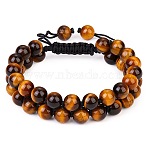 Natural Tiger Eye Braided Bead Bracelet, Double Layer Gemstone Adjustable Bracelet for Women, Inner Diameter: 2-1/8~3 inch(5.3~7.5cm) (BJEW-SW00001-11)