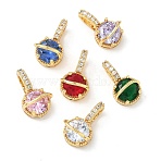 Brass Micro Pave Cubic Zirconia Pendants, Round Charms, Real 18K Gold Plated, Mixed Color, 18x10.5x10mm, Hole: 5x3mm(KK-Z139-04G)