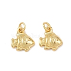 Brass Pendants, Fish Charms, Long-Lasting Plated, Lead Free & Cadmium Free, Rack Plating, with Jump Ring, Real 18K Gold Plated, 12.5x12x4mm, Hole: 3.3mm(KK-Z132-03G-04)