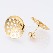304 Stainless Steel Stud Earring Findings, with Sieve Base, Ear Nuts/Earring Backs, Golden, 20mm, Hole: 1.7mm, Pin: 0.8mm(X-STAS-Q231-03C-G)
