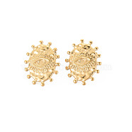 Ion Plating(IP) 304 Stainless Steel Stud Earring Findings, Earring Setting for Enamel, with Ear Nuts and Loops, Oval with Evil Eye, Real 14K Gold Plated, 19x15mm, Hole: 2mm, Pin: 0.7mm, Tray: 2mm(STAS-N097-220LG)