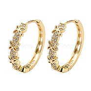 Brass with Clear Cubic Zirconia Hoop Earrings, Butterfly, Light Gold, 24.5x5mm(EJEW-B035-22KCG)