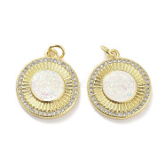 Brass Micro Pave Clear Cubic Zirconia Pendants, with Synthetic Opal and Jump Rings, Real 18K Gold Plated, Flat Round Charms, White, 20.5x18.5x3mm, Hole: 3mm(KK-L213-041G-02)