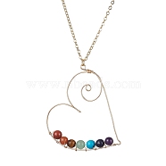 Natural & Synthetic Mixed Gemstone Beaded Alloy Heart Pendant Necklace, Golden, 20.31 inch(51.6cm)(NJEW-JN04574)