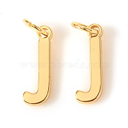 Brass Charms, with Jump Rings, Letter, Real 18K Gold Plated, Letter.J, J: 10x3.5x1mm, Hole: 2.5mm(KK-I672-01J-G)