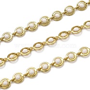 Brass Link Chains, with Enamel, Spool, Long-Lasting Plated, Unwelded, Flat Round, Golden, White, Links: 9x6x1.5mm(CHC-L039-47I-G)
