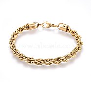 304 Stainless Steel Rope Chain Bracelets, with Lobster Claw Clasps, Golden, 8-5/8 inch(22cm), 7mm(BJEW-H574-04G)