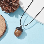 Acorn Shape Ebony Wood Locket Pendant Necklace with Wax Cords, Openable Storage Box Necklace for Women, Camel, 17.40 inch(44.2cm)(NJEW-JN04485)