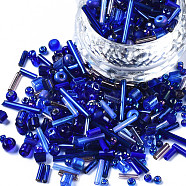 Glass Seed Beads, Mixed Style, Mixed Shapes, Blue, 1~7x2~4mm, Hole: 0.7~1mm, about 450g/pound(SEED-S059-005)