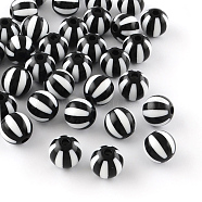 Strip Opaque Acrylic Beads, Round, Black, 11~12x11mm, Hole: 3mm, about 550pcs/500g(SACR-R885-12mm-01)