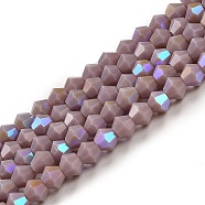 Opaque Solid Color Imitation Jade Glass Beads Strands, AB Color Plated, Faceted, Bicone, Medium Purple, 4x4mm, Hole: 0.8mm, about 87~98pcs/strand, 12.76~14.61 inch(32.4~37.1cm)(GLAA-F029-P4mm-D13)