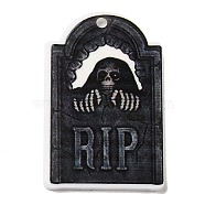 Halloween Themed Opaque Acrylic Pendants, Tombstone Charms, Black, 37.5~38x23.5~25.5x2mm, Hole: 2mm(SACR-L004-04C)