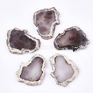 Half Drilled Resin Beads, For Pendants Making, Imitation Agate Slices, Rosy Brown, 39~40.5x31.5~32.5x4~5mm, Half Hole: 1mm(X-RESI-S374-25C)