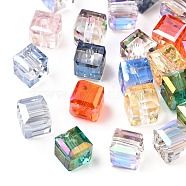 Faceted Transparent Glass Beads, Cube, Mixed Color, 6x6x6mm, Hole: 1.3~1.5mm(GLAA-E047-03B)