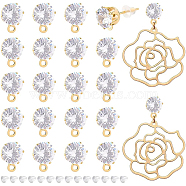 12 Pairs Flat Round Brass Clear Cubic Zirconi Stud Earring Findings, with 316 Surgical Stainless Steel Pins & Horizontal Loops & 50Pcs Plastic Ear Nuts, Long-Lasting Plated, Real 14K Gold Plated, 15.5x8x5.5mm, Hole: 1mm, Pin: 0.7mm(KK-BC0008-77)