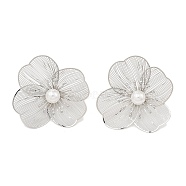 Flower Alloy Stud Earrings, with Imitation Pearl, Platinum, 59.5x50.5mm(EJEW-L096-002P)