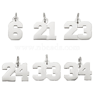 Unicraftale 6Pcs 6 Style 316 Surgical Stainless Steel Charms, with Jump Rings, Nember, Stainless Steel Color, 12~14x8~17x2mm, Hole: 4mm, 1pc/style (STAS-UN0040-38P)