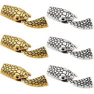 12 Sets 6 Colors Tibetan Style Alloy Hook
 and S-Hook Clasps, Snake, Antique Silver & Antique Golden, 42mm,  Head: 23x12.5x8.5mm, Hole: 8x3.5mm, Tail: 19x11.5x9mm, Inner Diameter: 6.6mm, about 2 sets/color(FIND-NB0002-94)